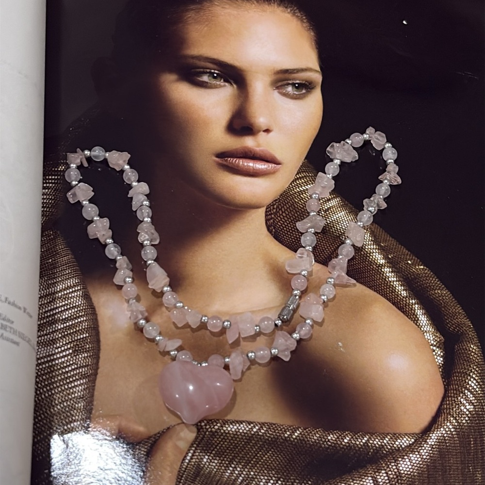 Vintage Rose Quartz Heart Pendant Necklace